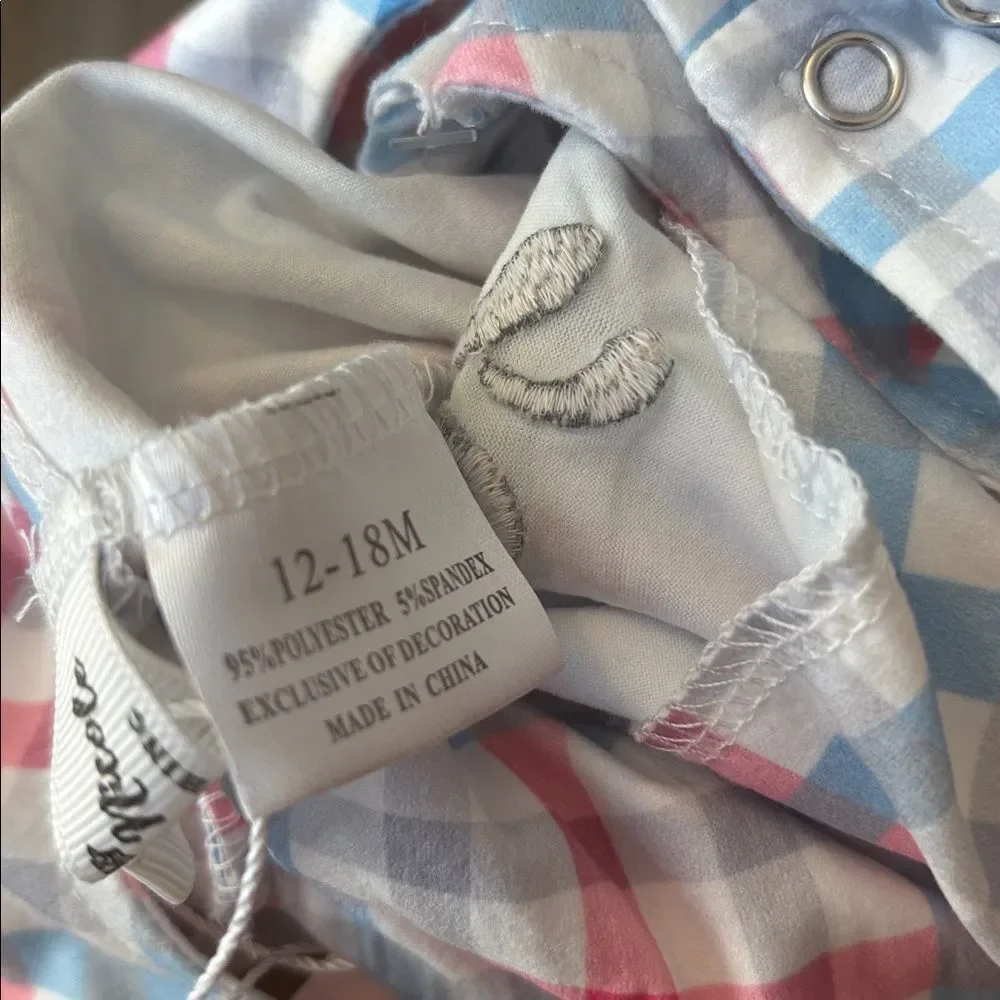 NEW Marie Nicole 12-18 month Plaid Baby Romper with Whale Design